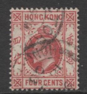 Hong Kong - Scott 90 - KEVII- Definitive-1904- Used- Single 4c Stamp