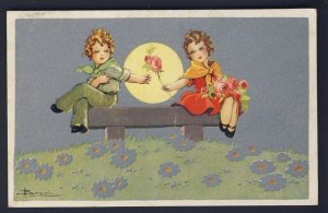 POSTAL HISTORY -  romance full moon young people Busi artist POSTCARD