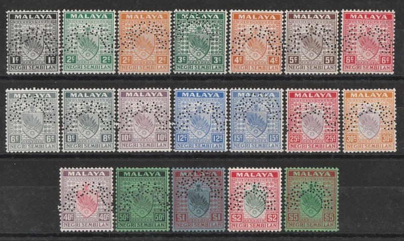 MALAYA - STATES NEGRI SEMBILAN : 1935 Arms set 1c-$5, SPECIMEN. RARE!