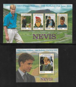 Nevis Stamps: 2000 Prince William Issue #1220-1221; Two Souvenir Sheets; MNH