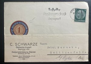 1934 Bremen Germany Commercial Typewriter Postcard Cover To Hellingenfelde