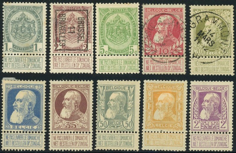 Belgium #82-91 King Leopold Postage Stamp Collection 1905-1911 Used MLH