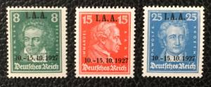 (BJ Stamps) GERMANY, #363-365, 1927 set of 3, FVF, OG, MNH. CV $187.50