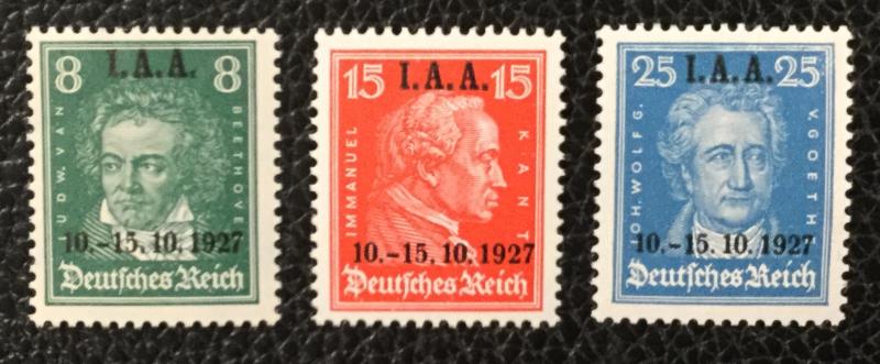 (BJ Stamps) GERMANY, #363-365, 1927 set of 3, FVF, OG, MNH. CV $187.50