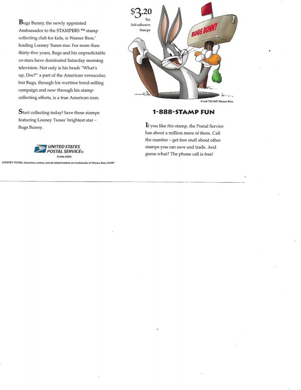 US Stamps/Sheets/Postage Scott #3137 Bugs Bunny MNH F-VF OG FV $3.20