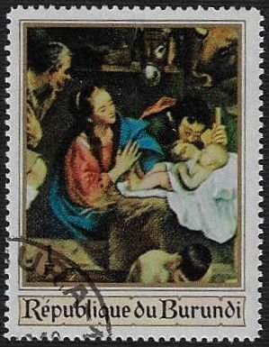 Burundi #222 Used CTO (OG); 1fr Adoration of Shepherds artwork (1967) (2)