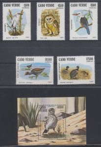 Cape Verde Sc 436-441 MNH. 1981 Birds complete including Souvenir Sheet, VF