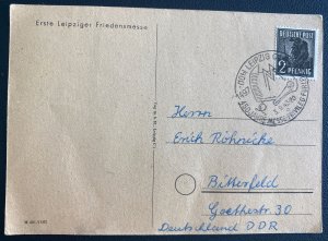 1947 Leipzig Germany First Day Postcard Cover To Bitterfeld Fair Anniversary