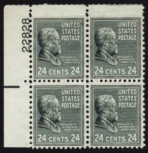 US 828 MNH VF 24 Cent Benjamin Harrison Plate Block of 4 UL #22828