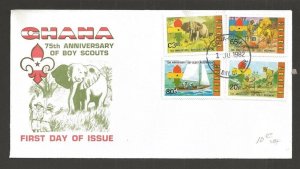 1982 Boy Scouts Ghana 75th anniv sailing elephant FDC