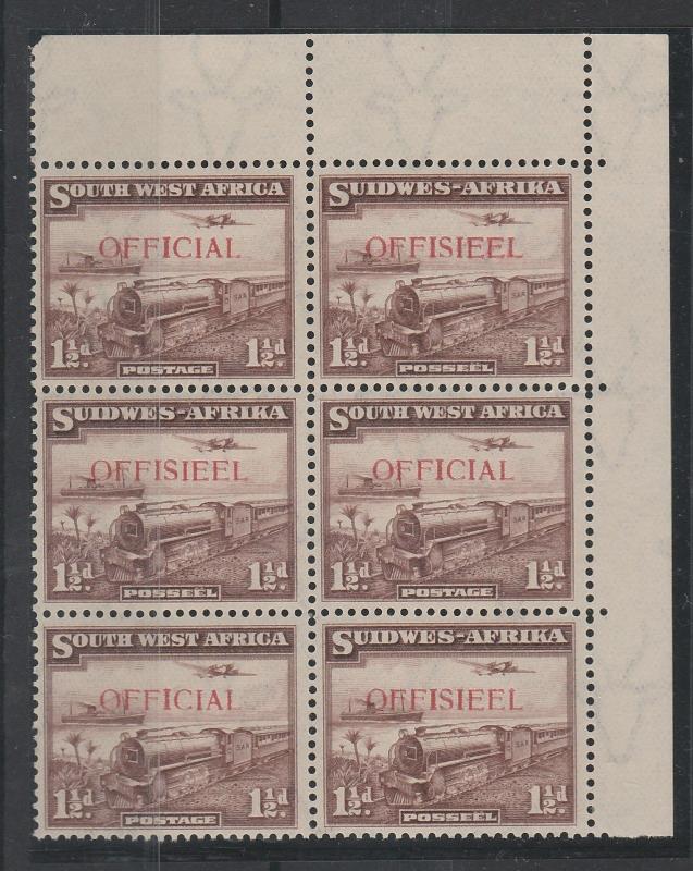 SOUTH WEST AFRICA 1938 OFFICIAL TRAIN MNH ** BLOCK OF 6