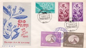 Rio Muni # 29-31, Copal Tree Branch, First Day Cover + El Salvador Stamps