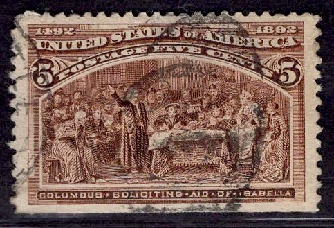 US Stamp #234 5c Columbian USED SCV $8.50