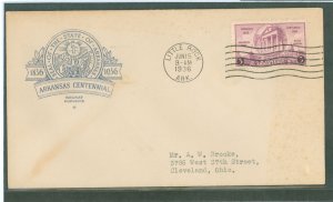 US 782 1936 3d Arkansas Statehood Centennial single on an addressed, typed, FDC with a House Of Farnum Cachet