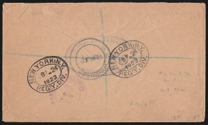 SOUTH WEST AFRICA 1923 Registered cover franked setting I KGV. To USA.