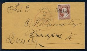 1860, 3¢ tied PAID, HARTFORD VT w/red Boston arrival cds, pretty cover, VF