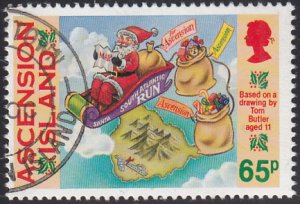 Ascension 1995 used Sc #627 65p Santa on South Atlantic run Christmas