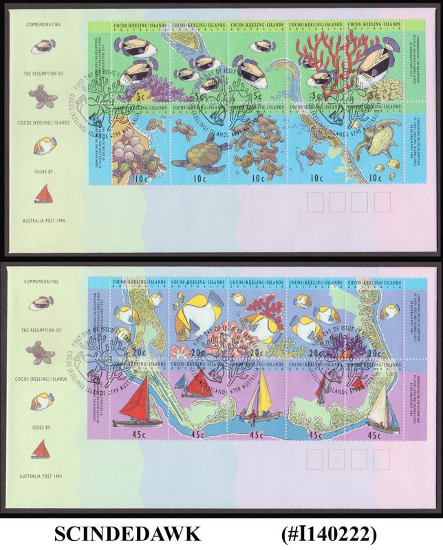 COCOS KEELING ISLANDS AUSTRALIA - 1994 MARINE LIFE / FISH - SET OF 2 FDC