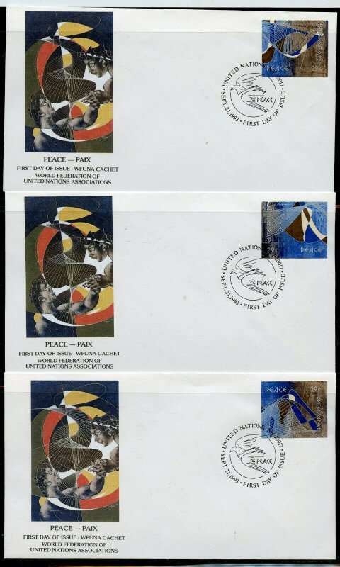 UN 1993 PEACE WFUNA CACHET BY HANS ERNI ON 12 FIRST DAY COVERS