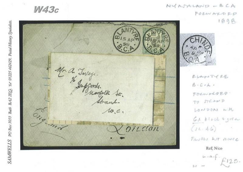 DBW43c 1898 NYASALAND B.C.A. Blantyre FORWARDING AGENT London