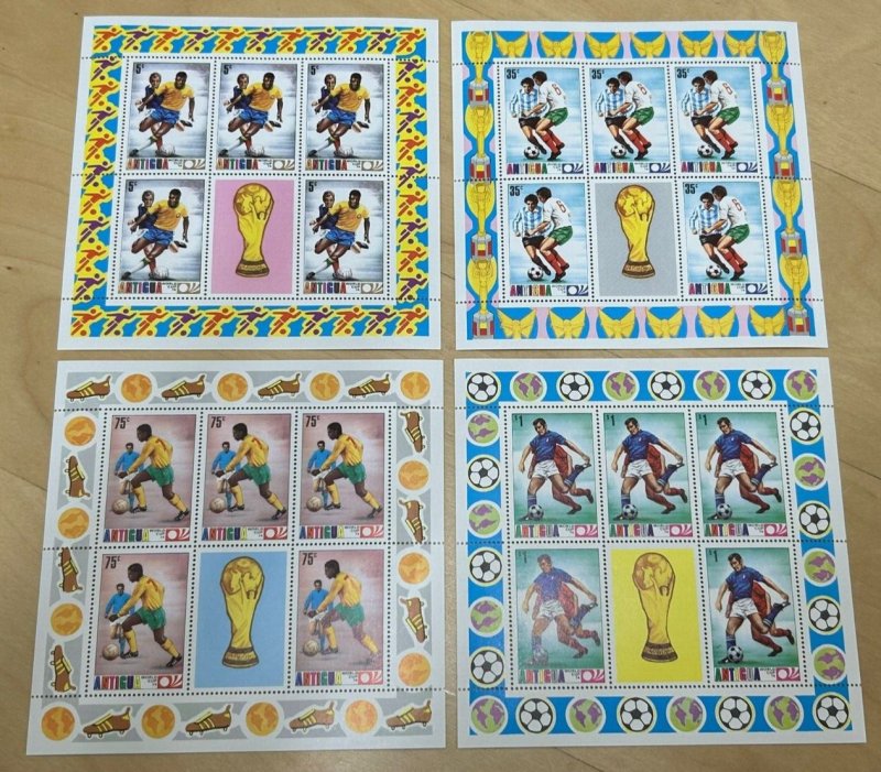 Antigua 1974 - World Cup Soccer - Set of 4 Sheets of 5 Stamps Scott #345-8 - MNH