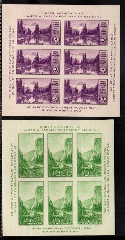 750-751 Souvenir Sheets of 6 Mint, og, previously hinged