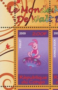 Walt Disney Stamp Magic World Pluto Piglet Eeyore Donald Souvenir Sheet of 4 MNH