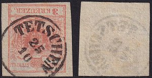 Austria - 1850 - Scott #3 - used - Type III - TETSCHEN pmk Czech Republic