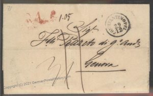 Turkey 1853 Constantinople Genova Italy Disinfected Cholera Pest Cover 102386