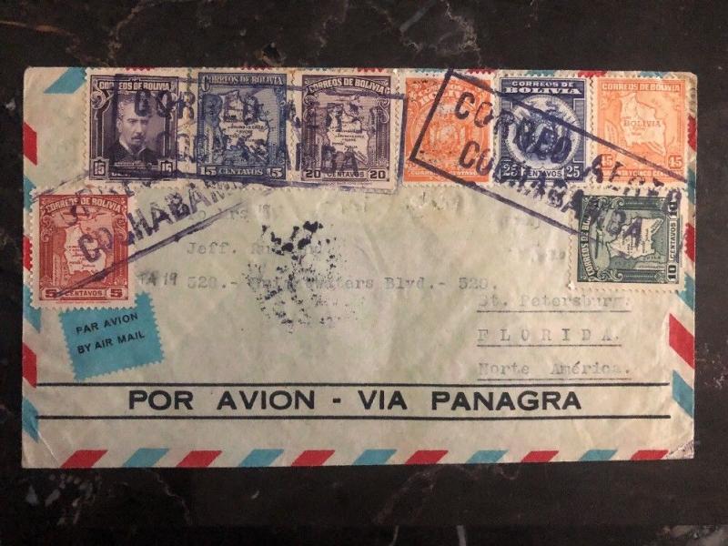 1933 Cochabamba Bolivia First Flight Cover FFC To St Petersburg FL USA Panagra