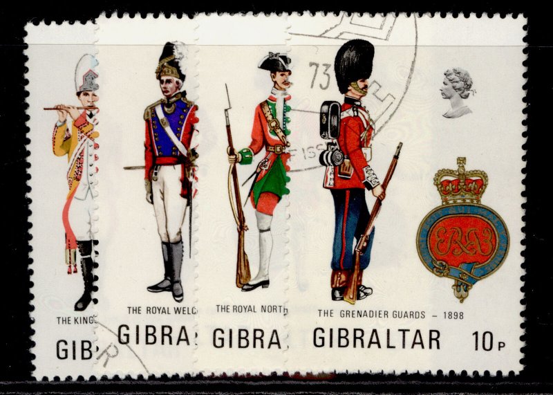 GIBRALTAR QEII SG313-316, 1973 military uniforms set, FINE USED. 