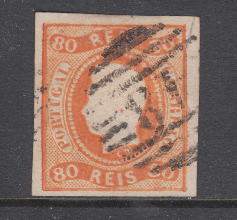 Angra Sc A22 used. 1866-67 80r orange King Luis, 48 in oval grid (Angra) cancel