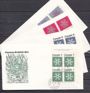 Canada, Scott cat. 554-557. Christmas issue, Blks of 4. 4 First day covers. ^