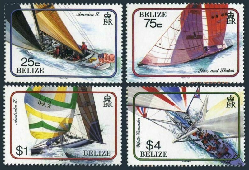 Belize 858-862,MNH.Michel 949-952,Bl.90. Americas Cup,1987.Yachts:Australia II,