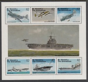 St Vincent 2159A Airplanes Ships Souvenir Sheet MNH VF