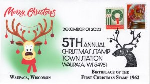 23-273, 2023, Christmas, Event Cover, Pictorial Postmark,  Waupaca WI, Deer, Fir
