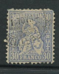 Switzerland - Scott 56 - Definitive Issue -1867 - VFU -Single 30c Stamp