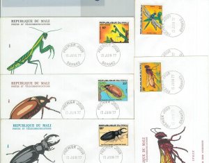 75624 -  MALI - Postal History - Set of 5   FDC COVERS  1977 -  INSECTS beetles