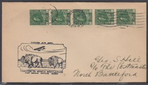 Canada Scott 132 Strip of 5 FFC -Mar 3, 1930 Edmonton-North Battleford