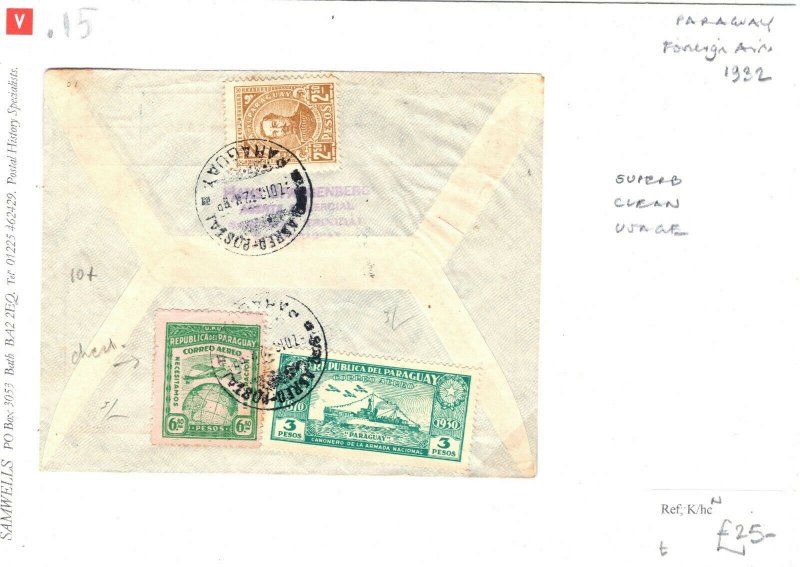 PARAGUAY Cover Air Mail SUPER CLEAN USAGE GB Scotland Dundee 1932{samwells}SV15