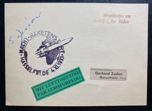 1933 Hasselfelde Germany Herta Lufttorpedo rocket PC cover Gerhard Zucker Signed