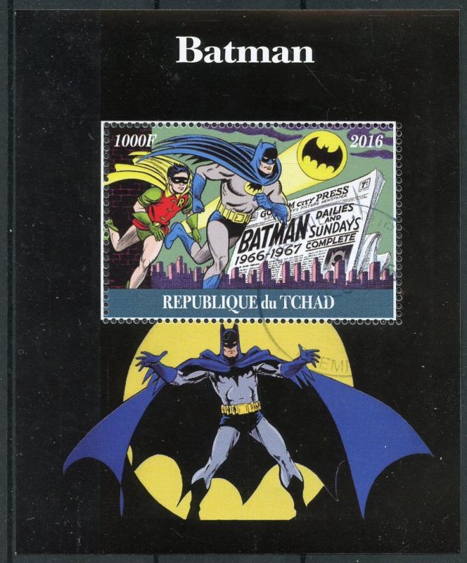 Chad 2016 CTO Batman Robin 1v M/S Comics Cartoons Superheroes Stamps