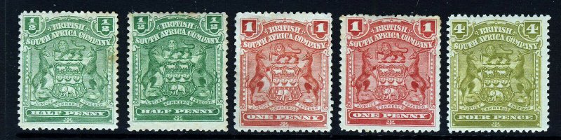 RHODESIA 1898-08 Arms Group SG 75, SG 75a, SG 77, SG 78 & SG 82 MINT