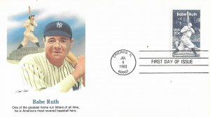 1983 FDC, #2046, 20c Babe Ruth, Fleetwood D-493