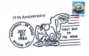 US SPECIAL PICTORIAL POSTMARK COVER 19th ANNIVERSARY FIRST MAN ON THE MOON 1988