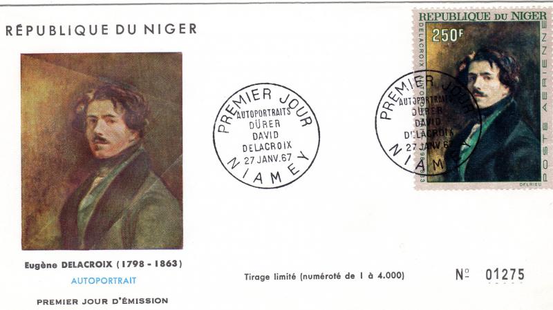 Niger 1967 Sc# C70 Eugene DELACROIX Self-portrait (1) Official FDC