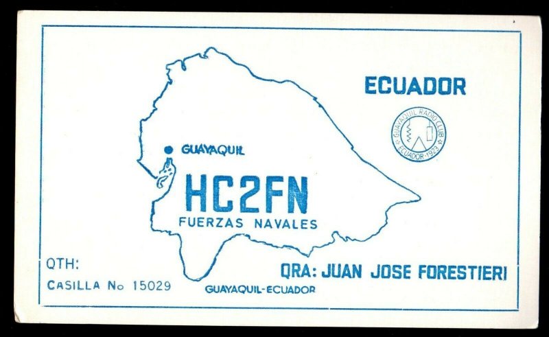 QSL QSO RADIO CARD Juan Jose Forestieri,HC2FN,Fuerzas Navales, Ecuador (Q3537)