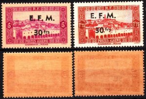 ALGERIA 1943 Telegraph Stamps: Scenic of 1936 Overprinted E.F.M. / 30frs, MNH