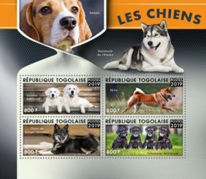 Togo - 2019 Dogs on Stamps - 4 Stamp Sheet - TG190114a