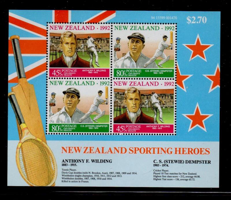 New Zealand Sc  B142a 1992 Sports Heroes stamp sheet mint NH